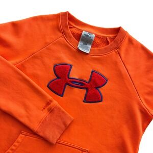 Under Armour Coldgear Women's M Orange Big Logo Fleece Lined Crewneck Sweatshirt